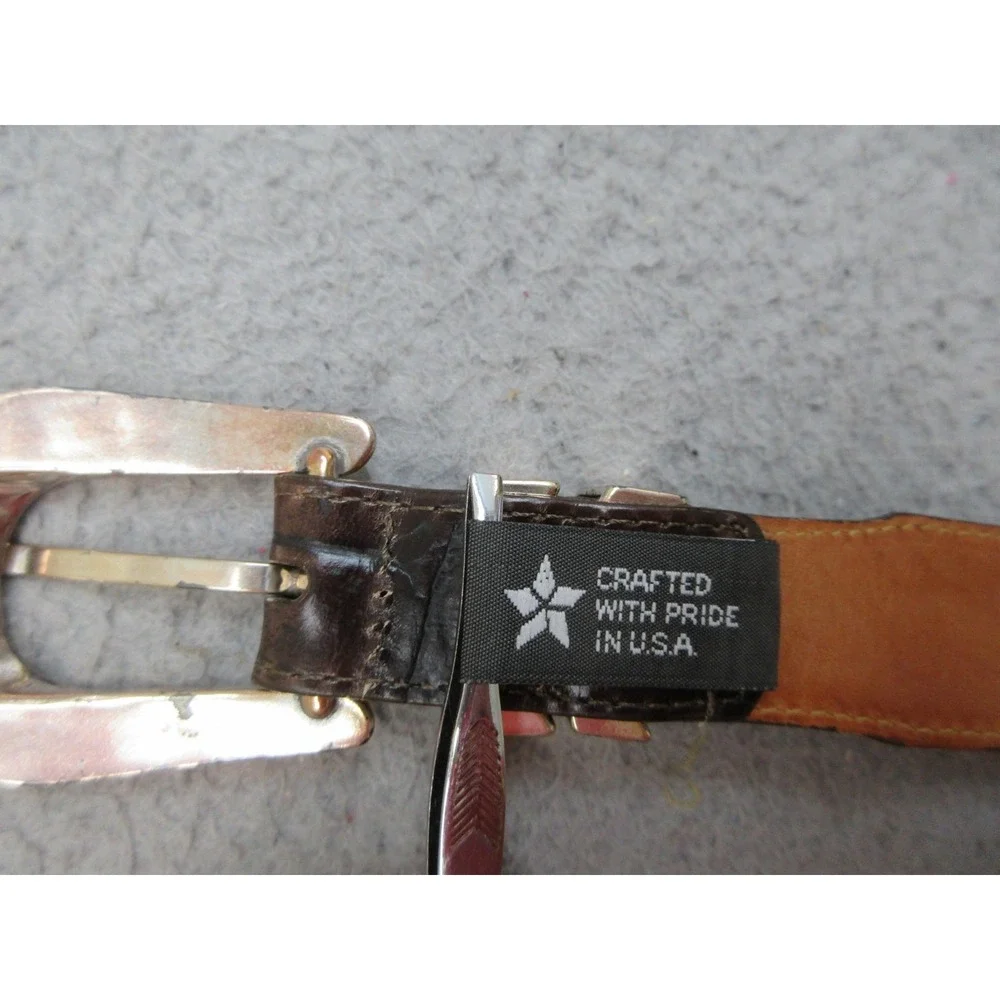 Brighton ONYX Leather Belt Mens 34 Brown Western Gold Tone Buckle Made USA